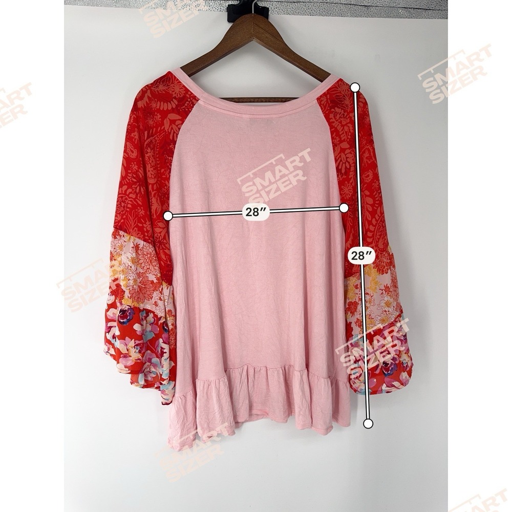 Pioneer Woman Patchwork Pink Print Tiered Bell Sleeve Boho Festival 3X Ruffle - Picture 5 of 9